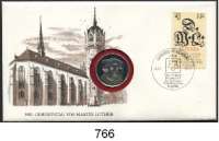 M E D A I L L E N,Personen Luther, Martin Silbermedaille 1983 (Sterlingsilber 925/1000). Zum 500. Geburtstag von Martin Luther. Kopf. / Lutherrose. Im Numisbrief (Stempel : Lutherstadt Eisleben 10.11.83). 32 mm. 11,2 Gramm.