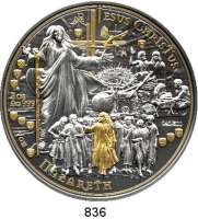 M E D A I L L E N,Religion; Liebe und Ehe Silbermedaille o.J. (999, 3 Unzen mit Goldveredelung) Jesus Christus von Nazareth. 65 mm. 94,25 g. Im Originaletui mit Zertifikat. (Auflage 500 Exemplare).
