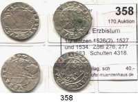 Deutsche Münzen und Medaillen,Salzburg, Erzbistum Matthäus Lang von Wellenburg 1519 - 1540 1/2 Batzen 1526(2), 1527 und 1534.  Zöttl 276, 277 und 283.  Schulten 4318.  LOT. 4 Stück.