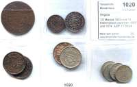 AUSLÄNDISCHE MÜNZEN,Angola  1/2 Macuta 1853 und 10 Kleinmünzen zwischen 1953 und 1974.  LOT. 11 Stück.