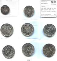 AUSLÄNDISCHE MÜNZEN,Azoren  150 Reis 1795(ss); 25 und 100 Escudos 1981; 100 Escudos 1986(2), 1991(2) und 1995.  LOT. 8 Stück.