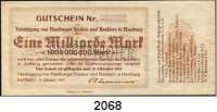 P A P I E R G E L D   -   N O T G E L D,Hamburg Hamburg Vereinigung von Hamburger Banken und Bankiers in Hamburg.  1 Milliarde Mark 12.10.1923.  Perforation 