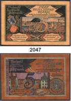 P A P I E R G E L D   -   N O T G E L D,Notgeld der besonderen Art Pößnecker Ledergeld 5 Millionen Mark 11.8.1923.  Schafsleder.  Hellbraun und Dunkelbraun.  Grabowski 451 und 453.  LOT. 2 Scheine.