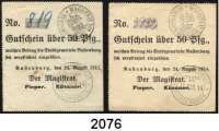 P A P I E R G E L D   -   N O T G E L D,Ostpreussen Rastenburg. Magistrat.  50 Pfg. 24.8.1914.  Dießner 310.1 h.  LOT. 2 Scheine.