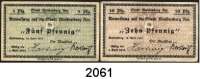 P A P I E R G E L D   -   N O T G E L D,Brandenburg Woldenberg. Stadt.  5 und 10 Pfennig 19.4.1917.  Tieste 8060.05.01, 02.  LOT. 2 Scheine.