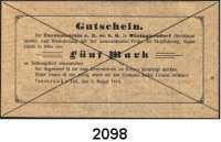 P A P I E R G E L D   -   N O T G E L D,Schlesien Tannhausen. Consumverein e.G.m.b.H. zu Wüstegiersdorf und Meyer Kauffmann Textilwerke A.-G.  5 Mark 5.8.1914.  Entwertet, Stempel schwach.  Dießner 393.2.