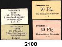 P A P I E R G E L D   -   N O T G E L D,Schleswig - Holstein Elmschenhagen. Elmschenhagener Bücherstube.  10 und 20 Pfennig 1.6.1947.  20 und 30 Pfg. 1.11.1947.  Schöne 2632.a, 2633.a, 2636.c, 2637.b.  LOT. 4 Scheine.