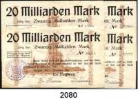 P A P I E R G E L D   -   N O T G E L D,Pommern Wolgast 20 Milliarden Mark 1.11.1923.  Viele mit niedriger KN.  Keller 5703 b.  LOT. 63 Scheine.