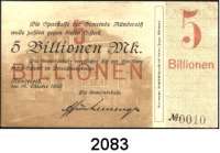 P A P I E R G E L D   -   N O T G E L D,Rheinland/Rheinprovinz Ründeroth Gemeinde.  5 Billionen Mark 16.10.1923.  KN 0010.  Keller 4663 d.