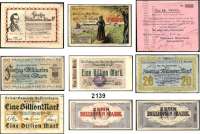 P A P I E R G E L D   -   N O T G E L D,L O T S    L O T S    L O T S  GROSSNOTGELD.  LOT. von 1.420 Scheinen (mit Dubletten) von ALLENSTEIN bis ZWICKAU. Von 1 Mark bis 10 Billionen Mark. Kleiner Anteil Länderbanknoten und Reichsbahn.