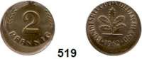 B U N D E S R E P U B L I K,Verprägungen und Kuriositäten  2 Pfennig 1962 F.  Jaeger 381.  Dezentriert 15 %.
