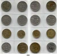 B U N D E S R E P U B L I K,  2 Mark 1951 D, F, G, J.  Jaeger 386.  Ähren und Trauben.  SATZ. 4 Stück.  Beigegeben Saarland-Satz 10 Franken bis 100 Franken 1954/55.  LOT. 8 Stück.