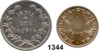 AUSLÄNDISCHE MÜNZEN,Indien Portugiesisch Indien 1 Tanga 1947 (prägefrisch) und 1 Rupie 1912 (ss).  Schön 12 und 6.  KM 24 und 18.  LOT. 2 Stück.