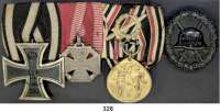 Orden, Ehrenzeichen, Militaria, Zeitgeschichte,Deutschland Deutsches Reich Große Ordensspange mit drei Auszeichnungen.  Eisernes Kreuz II. Klasse 1914; Österreich, Kriegskreuz 1916 und Medaille der deutschen Ehrenlegion mit Bandauflage (von Ordensspange abgetrennt).  Dazu Verwundetenabzeichen in schwarz (Material Eisen).