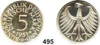 B U N D E S R E P U B L I K,  5 Mark 1951 D.  Jaeger 387.  Auflage 390 Exemplare.