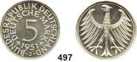 B U N D E S R E P U B L I K,  5 Mark 1951 J.  Jaeger 387.  Auflage 250 Exemplare.