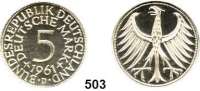 B U N D E S R E P U B L I K,  5 Mark 1961 D.  Jaeger 387.  Auflage 200 Exemplare.