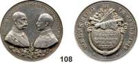 Deutsche Münzen und Medaillen,Preußen, Königreich Wilhelm II. 1888 - 1918 Silbermedaille 1914 (Oertel, Berlin).  Auf die Waffenbrüderschaft mit Österreich-Ungarn.  Die Brustbilder der beiden Kaiser gegenüber, darunter Ordenskreuze auf Eichenlaub, in der Mitte Lorbeerzweig. /  Schrifttafel mit Eichenzweig, darüber Trophäen.  Rand: SILBER 990.  36 mm.  17,12 g.  Zetzmann 3007.