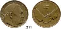M E D A I L L E N,Personen Hindenburg, Paul von Bronzemedaille o.J. (1934, BB, Bernhard Blecker).  Auf seinen Tod.  Kopf mit Lorbeerkranz rechts. / Hakenkreuz über Handschlag. Rand : BAYER. HAUPTMÜNZAMT.  36 mm.  21,6 g.