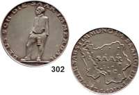 M E D A I L L E N,Drittes Reich  Silbermedaille 1935 (F. Krischker).  Volksabstimmung im Saargebiet - Deutsch die Saar immerdar.  Steiger mit Lampe/ Landkarte.  Rand : PREUSS. STAATSMUENZE FEINSILBER.  36 mm.  21,74 g.