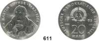 Deutsche Demokratische Republik,  20 Mark 1983.  Zum 500. Geburtstag von Martin Luther.  Materialprobe in Neusilber.  Auflage 100 Exemplare.  Mit einpunzierter Nummer 002.