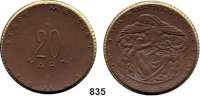 P O R Z E L L A N M Ü N Z E N,S T Ä D T E M Ü N Z E N Meissen 20 Mark 1921 braun mit Goldrand.  Gipsform.  Menzel 16528.32.