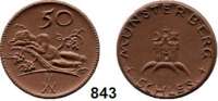 P O R Z E L L A N M Ü N Z E N,S T Ä D T E M Ü N Z E N Münsterberg 50 Pfennig o.J.(1920) braun.  Gipsform.  Menzel 18133.13