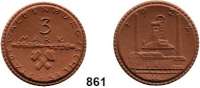 P O R Z E L L A N M Ü N Z E N,S T Ä D T E M Ü N Z E N Waldenburg 3 Mark 1922 braun.  Gipsform.  Menzel 25905.5