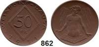 P O R Z E L L A N M Ü N Z E N,S T Ä D T E M Ü N Z E N Weixdorf-Lausa 50 Pfennig 1921 braun.  Gipsform.  Menzel 26468.1.