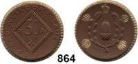 P O R Z E L L A N M Ü N Z E N,S T Ä D T E M Ü N Z E N Weixdorf-Lausa 50 Pfennig 1921 braun, Rand und die fünf Strahlenbündel gold.  Menzel 26467.7