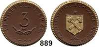 P O R Z E L L A N M Ü N Z E N,F I R M E N M Ü N Z E N Lengefeld 3 Mark 1921 braun, Rand und Stadtwappen gold.  Wittig und Schwabe.  Menzel 14924.12.