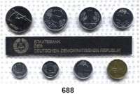 Deutsche Demokratische Republik,K U R S S Ä T Z E  Minisatz 1989.  1 Pfennig bis 2 Mark und Medaille 