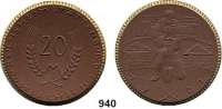 P O R Z E L L A N M Ü N Z E N,SPENDENMÜNZEN VON VERBÄNDEN UND VEREINEN Ostsachsen 20 Mark 1921 braun mit Goldrand.  Gipsform.  Reichsheimstättenbund.
