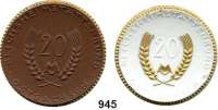 P O R Z E L L A N M Ü N Z E N,SPENDENMÜNZEN VON VERBÄNDEN UND VEREINEN Ostsachsen 20 Ohne Markbezeichnung 1921 braun/weiß.  Reichsheimstättenbund.  Scheuch 398.a, b, n(stark verschmutzt), o, q.  LOT. 5 Stück.