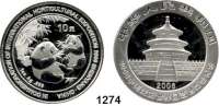 AUSLÄNDISCHE MÜNZEN,China Volksrepublik seit 1949 10 Yuan 2006 (Silberunze).  Zwei Pandas - Internationale Gartenbauausstellung.  Schön 1519.  KM 1670.  Im Originaletui mit Zertifikat.