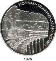 AUSLÄNDISCHE MÜNZEN,Mongolei  2500 Tugrik 1995 (Silber, 5 Unzen).  100 Jahre Transsibrische Eisenbahn 
