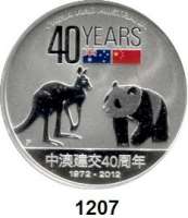 AUSLÄNDISCHE MÜNZEN,Australien Elisabeth II. 1952 - 2022 1 Dollar 2012 (Silberunze).  40 Jahre Freundschaft zwischen Australien und China.  Im Originaletui mit Zertifikat.