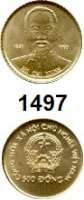 AUSLÄNDISCHE MÜNZEN,Vietnam  500 Dong 1989 (1/10 Unze, 3,11 g fein).  100. Geburtstag von Ho Chi Minh.  Schön 88.  KM 41.  Fb. 1.  GOLD.