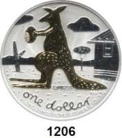 AUSLÄNDISCHE MÜNZEN,Australien Elisabeth II. 1952 - 2022 1 Dollar 2008 (Silberunze, Motiv teilvergoldet).  Känguru mit Rugby.  Schön 1172.2.  KM 1061 a.  Im Originaletui mit Zertifikat.