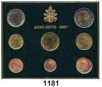 AUSLÄNDISCHE MÜNZEN,E U R O  -  P R Ä G U N G E N Vatikan Kurssatz 2005 (8 Werte).  Cent bis 2 Euro.  KM MS 111.