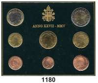 AUSLÄNDISCHE MÜNZEN,E U R O  -  P R Ä G U N G E N Vatikan Kurssatz 2005 (8 Werte).  Cent bis 2 Euro.  KM MS 111.