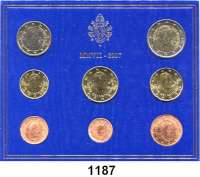 AUSLÄNDISCHE MÜNZEN,E U R O  -  P R Ä G U N G E N Vatikan Kurssatz 2007 (8 Werte).  Cent bis 2 Euro.  KM MS 114.