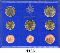 AUSLÄNDISCHE MÜNZEN,E U R O  -  P R Ä G U N G E N Vatikan Kurssatz 2007 (8 Werte).  Cent bis 2 Euro.  KM MS 114.