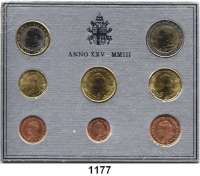 AUSLÄNDISCHE MÜNZEN,E U R O  -  P R Ä G U N G E N Vatikan Kurssatz 2003 (8 Werte).  Cent bis 2 Euro 2003.  KM MS 109.