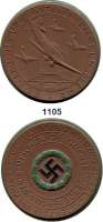 MEDAILLEN AUS PORZELLAN,Staatliche Porzellan-Manufaktur MEISSEN München o.J. (1941) braun.  Flieger gegen England.  Rand und Eichenkranz grün und Hakenkreuz schwarz.