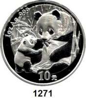 AUSLÄNDISCHE MÜNZEN,China Volksrepublik seit 1949 10 Yuan 2005 (Silberunze).  Sitzender Panda mit stehendem Jungtier.  Schön 1467.  KM 1589.  In Kapsel.