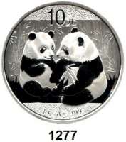 AUSLÄNDISCHE MÜNZEN,China Volksrepublik seit 1949 10 Yuan 2009 (Silberunze).  Zwei Panda.  Schön 1716.  KM 1865.  In Kapsel.