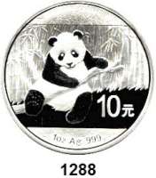 AUSLÄNDISCHE MÜNZEN,China Volksrepublik seit 1949 10 Yuan 2014 (Silberunze).  Panda mit Zweig.  In Kapsel.