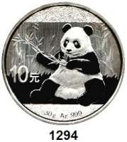 AUSLÄNDISCHE MÜNZEN,China Volksrepublik seit 1949 10 Yuan 2017.  Panda mit Zweig.  In Kapsel.