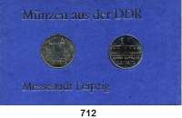 Deutsche Demokratische Republik,Thematische Sätze  Messestadt Leipzig.  5 Mark 1984  Thomaskirche in Leipzig und Altes Rathaus in Leipzig.  Im Papprahmen (blau) mit Aufschrift 